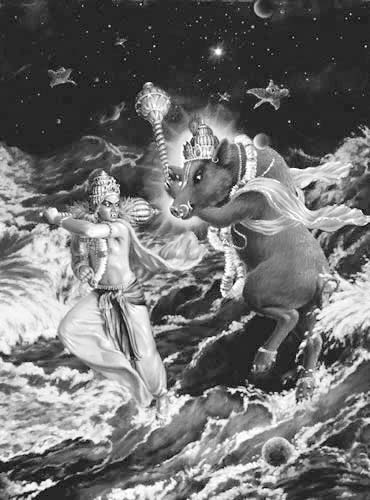 Lord Narasimha and Hiranyakashipu